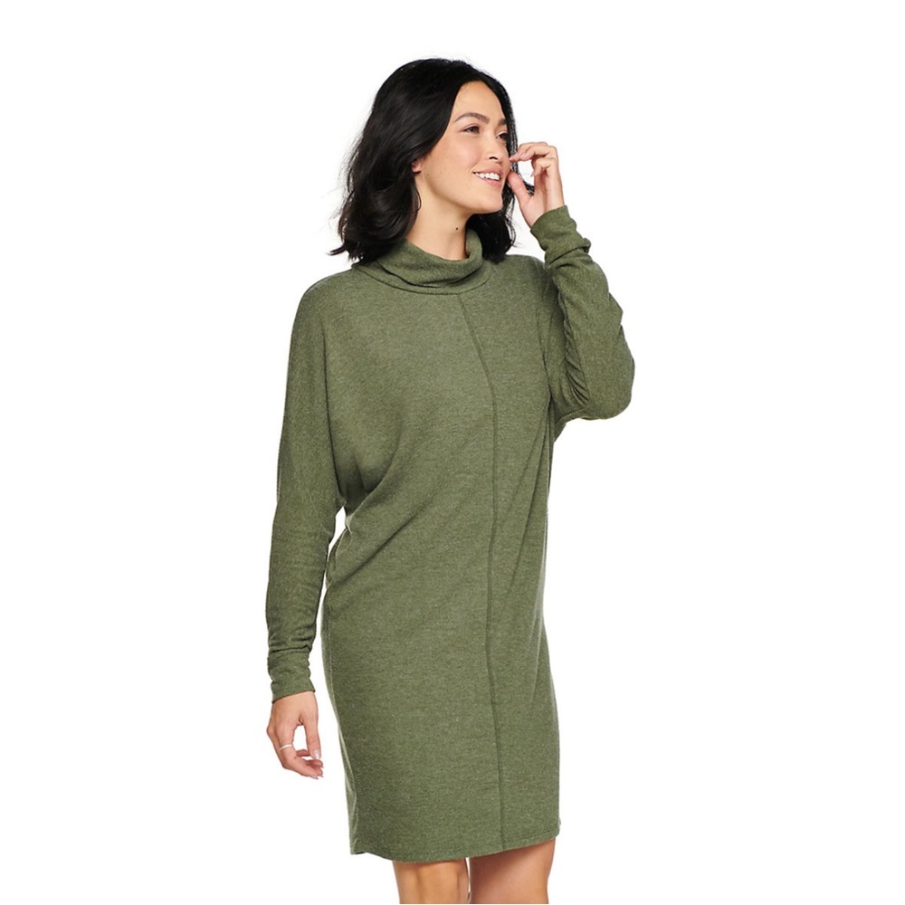 NWT Sonoma Cowlneck Dolman Sleeve Dress Green Size M